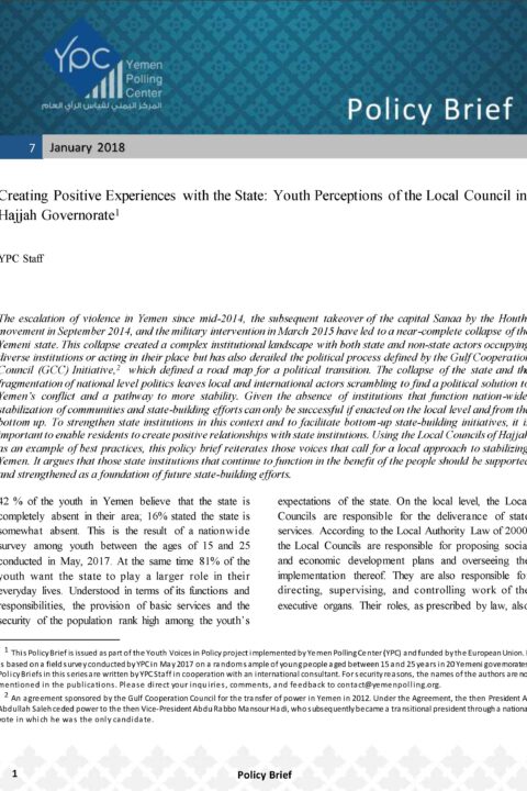 Creating Positive Experiences with the State: Youth Perceptions of the Local Council in Hajjah Governorate