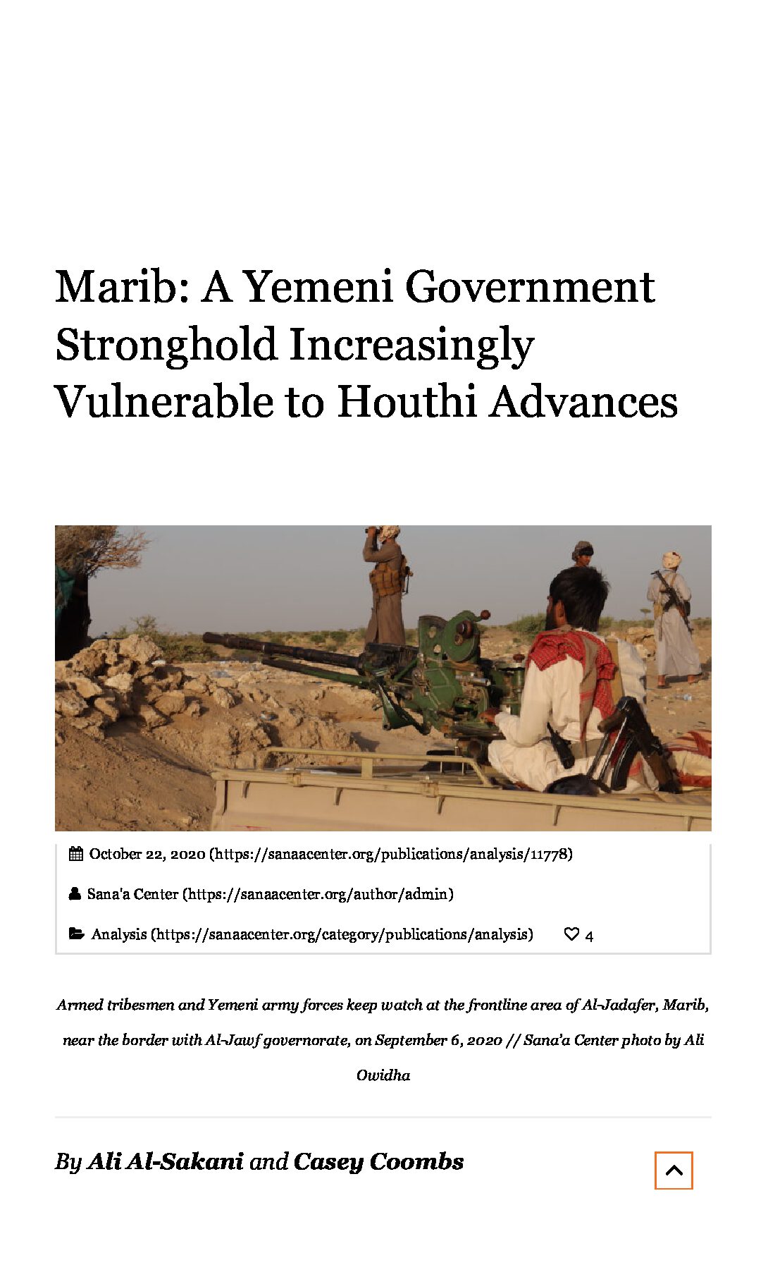 Marib: A Yemeni Government Stronghold Increasingly Vulnerable to Houthi Advances