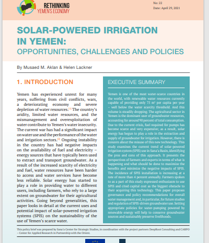 Solar-Powered Irrigation in Yemen: Opportunities, Challenges and Policies